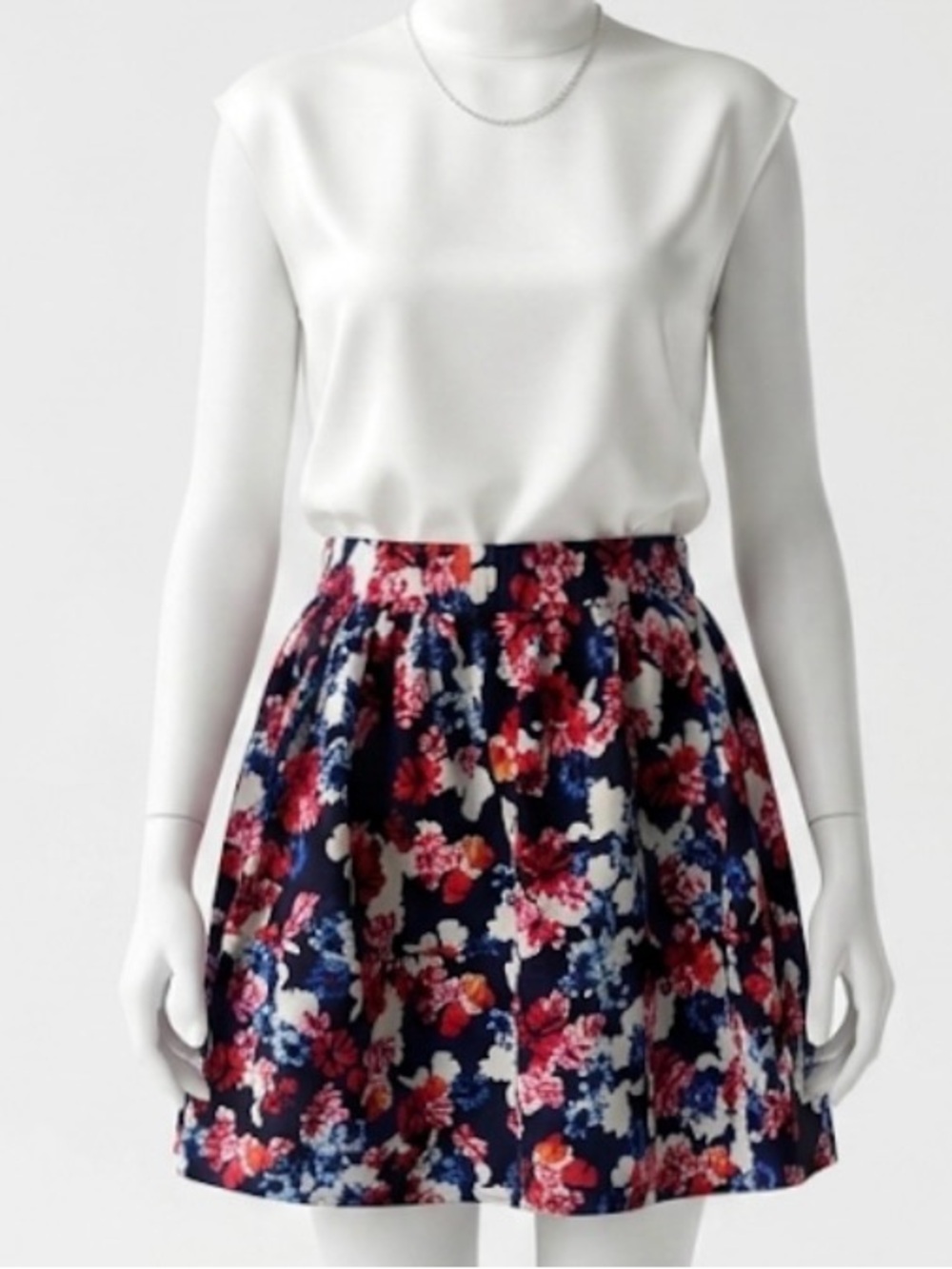 Floral Skater Mini Skirt in Navy and Pink
